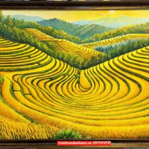 Tranh ruộng bậc thang lúa chín tây bắc