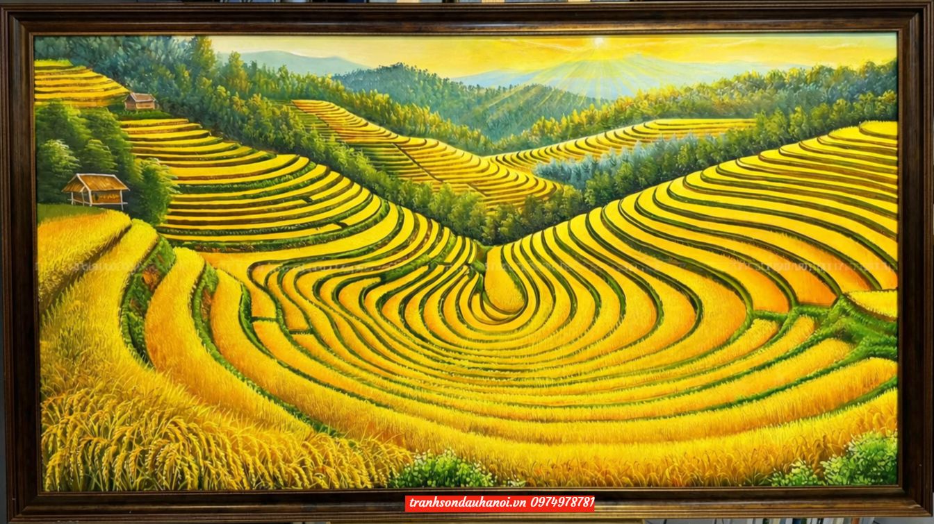Tranh ruộng bậc thang lúa chín tây bắc