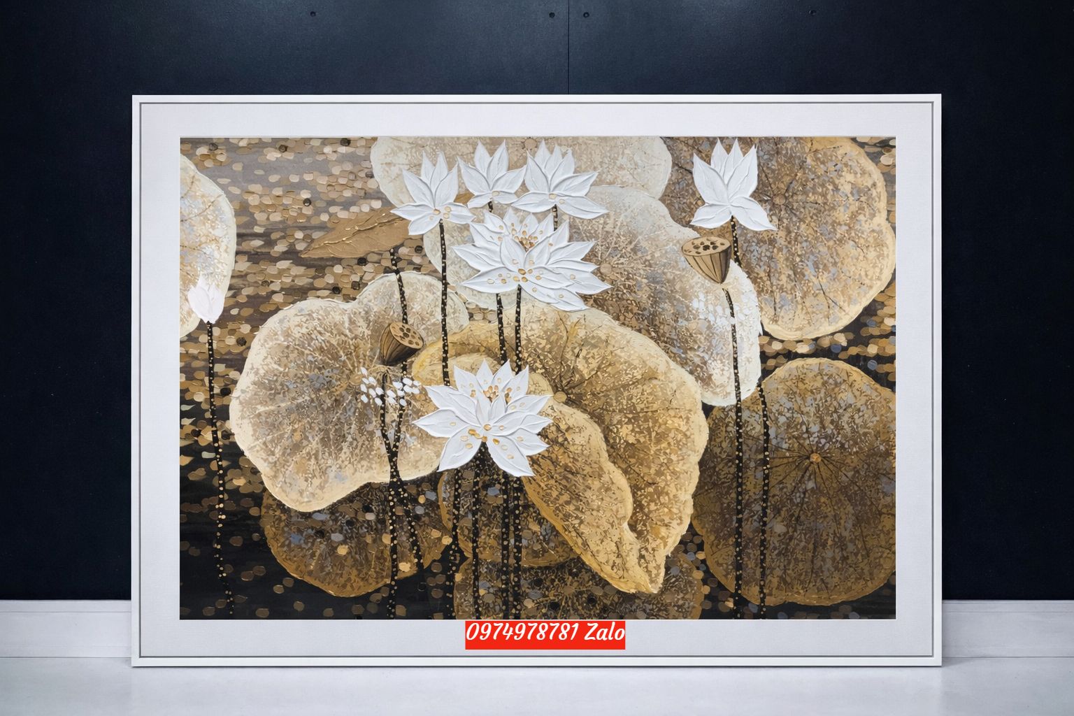 Tranh hoa sen sơn dầu vẽ bay nổi 3D