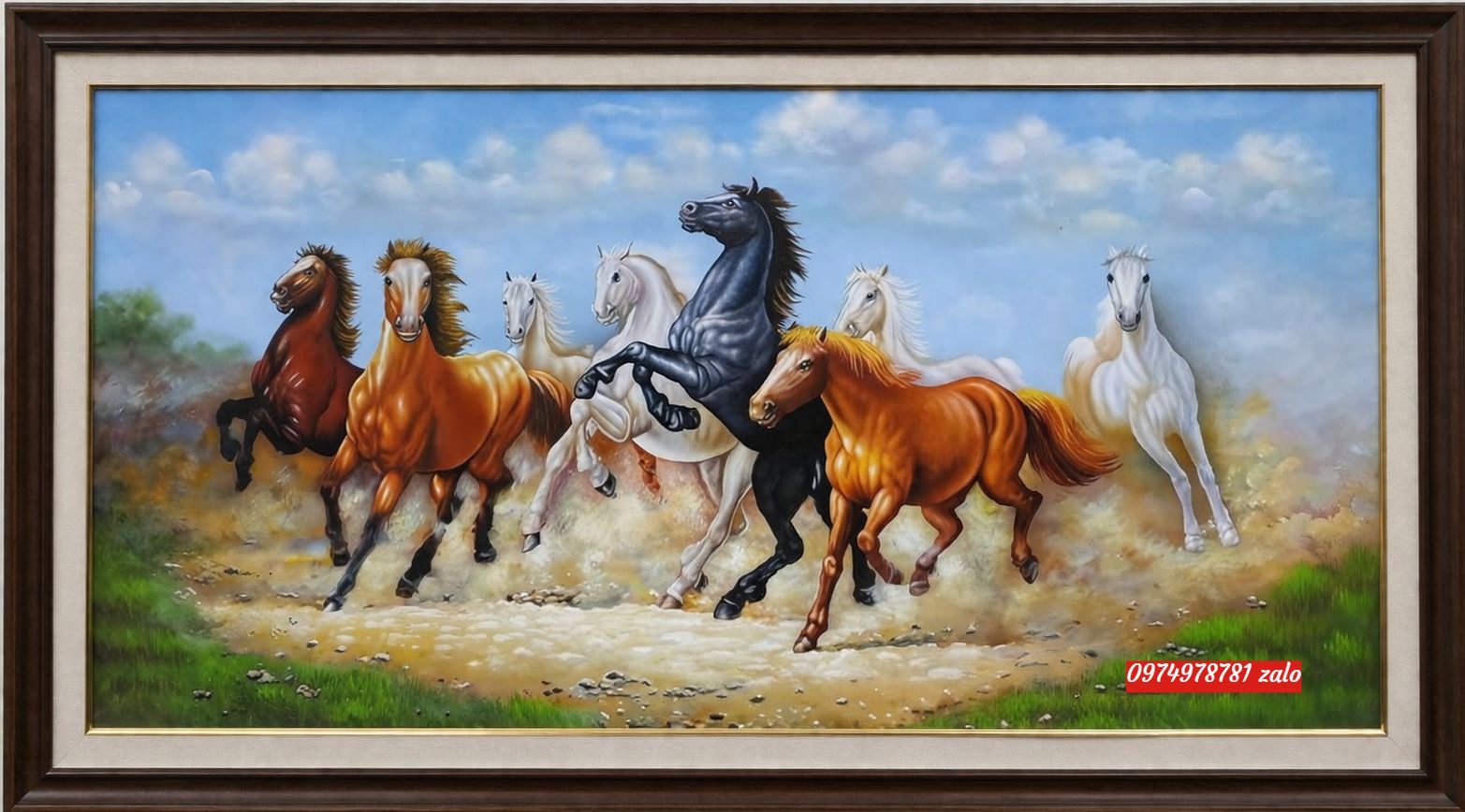 Tranh sơn dầu mã đáo thành công phòng khách