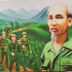 Tranh bác hồ cùng chúng cháu hành quân đẹp SN35