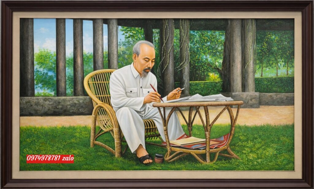 Tranh Bác Hồ ngồi ghế mây 