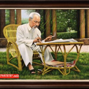 Tranh bác hồ ngồi làm việc, tranh sơn vẽ sơn dầu ST2