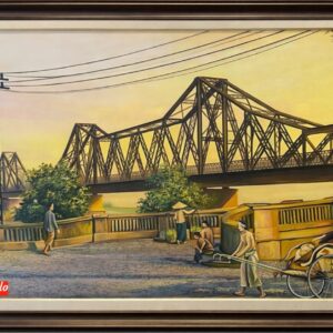 Tranh cầu long biên, tranh sơn dầu cầu long biên đẹp