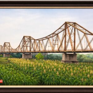 Tranh cầu long biên đẹp sơn dầu ý nghĩa