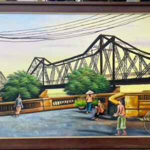 Tranh cầu long biên hà nội khung gỗ N103