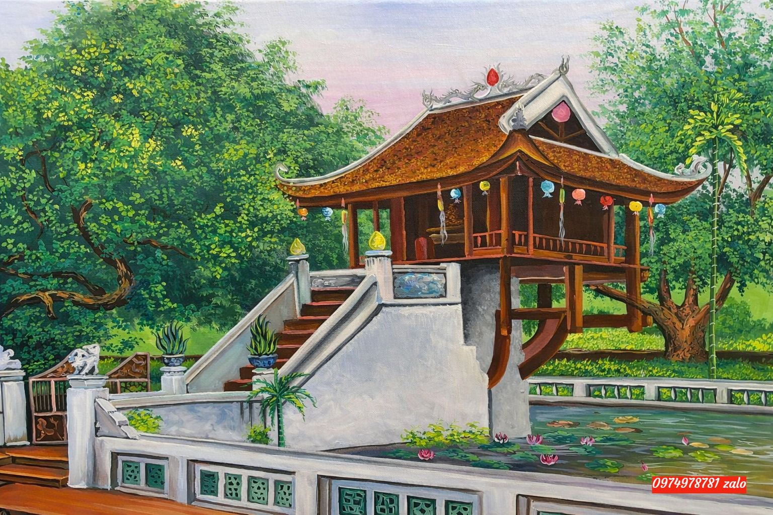 Tranh chủa một cột, tranh sơn dầu chùa một cột