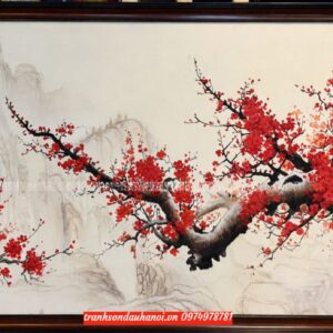 Tranh hoa đào, cành đào sơn dầu SN113