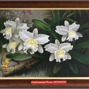 Tranh hoa lan, tranh sơn dầu hoa lan trắng đẹp ST103