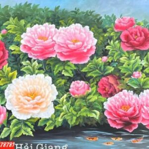 Tranh hoa mẫu đơn phong thuỷ đẹp SN67