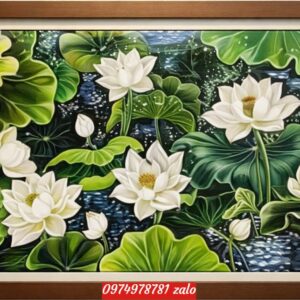 Tranh hoa sen tông xanh đẹp