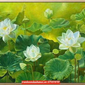 Tranh hoa sen sơn dầu đẹp SN6