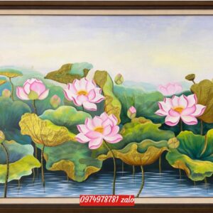 tranh hoa sen- tranh hoa sen dát vàng đẹp