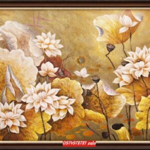 Tranh hoa sen , tranh hoa sen dát vàng 24k