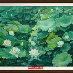 Tranh hoa sen đẹp , tranh sơn dầu hoa sen