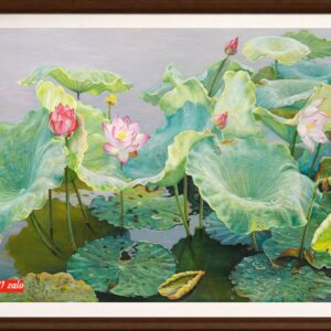 Tranh hoa sen vẽ sơn dầu tươi tắn sang trọng