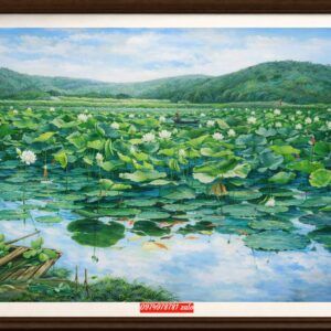 Tranh phong cảnh hoa sen tươi mát sơn dầu đẹp