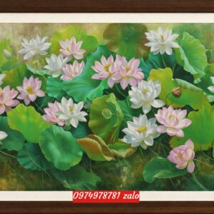 Tranh hoa sen sơn dầu 1