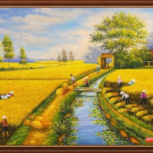 Tranh mùa màng bội thu, tranh đồng quê mùa gặt lúa