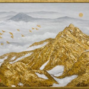 Tranh núi, tranh sơn dầu núi dát vàng Phong thuỷ