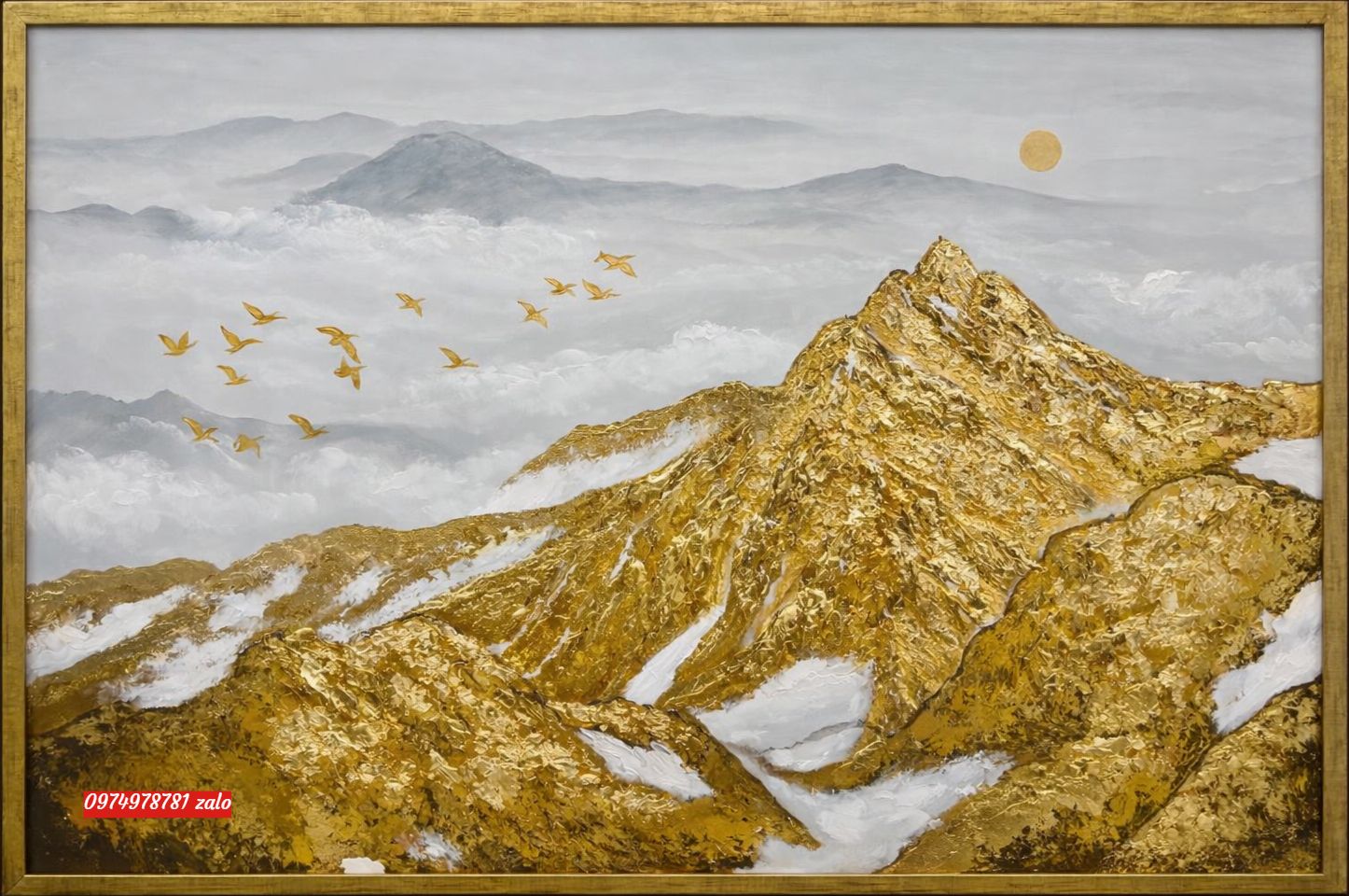 Tranh núi, tranh sơn dầu núi dát vàng Phong thuỷ