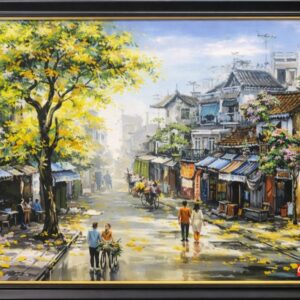 Tranh phố cổ hà nội sơn dầu nhẹ nhàng