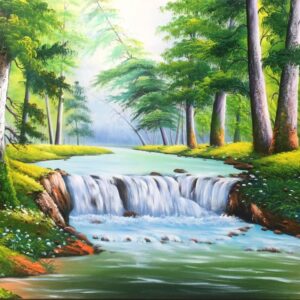 Tranh sơn dầu phong cảnh , phong cảnh rừng cây N130