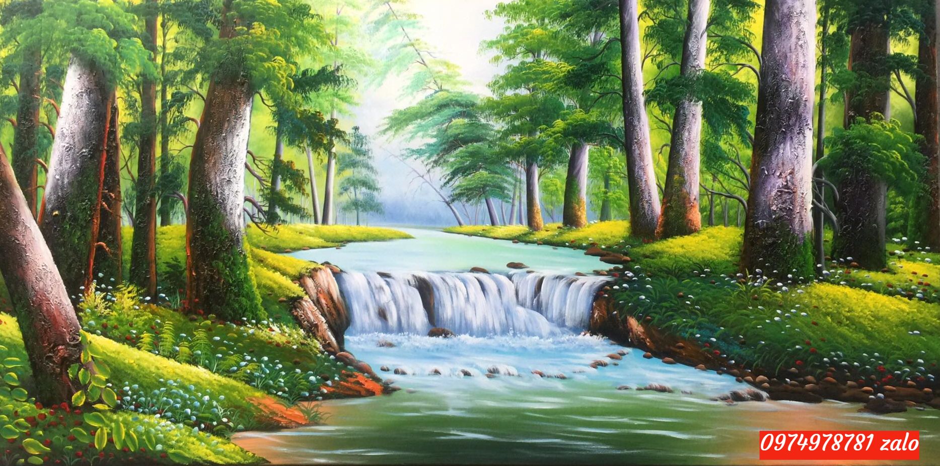 Tranh sơn dầu phong cảnh , phong cảnh rừng cây N130