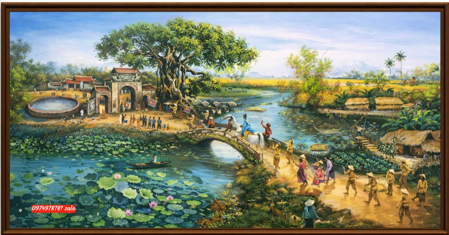 Tranh phong cảnh đồng quê nhộn nhịp H89