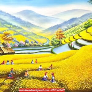 Tranh ruộng bậc thang ,Tranh sơn dầu ruộng bậc thang treo phong làm việc