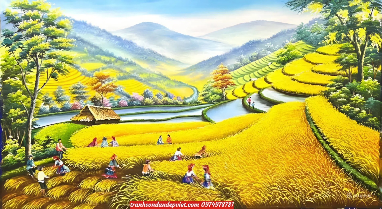 Tranh ruộng bậc thang ,Tranh sơn dầu ruộng bậc thang treo phong làm việc