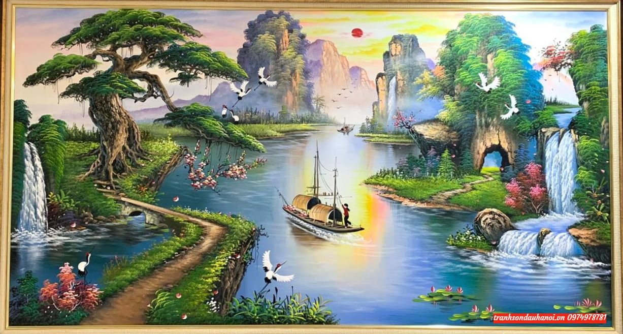 Tranh sơn thuỷ, tranh sơn thuỷ hữu tình phong thuỷ SN68