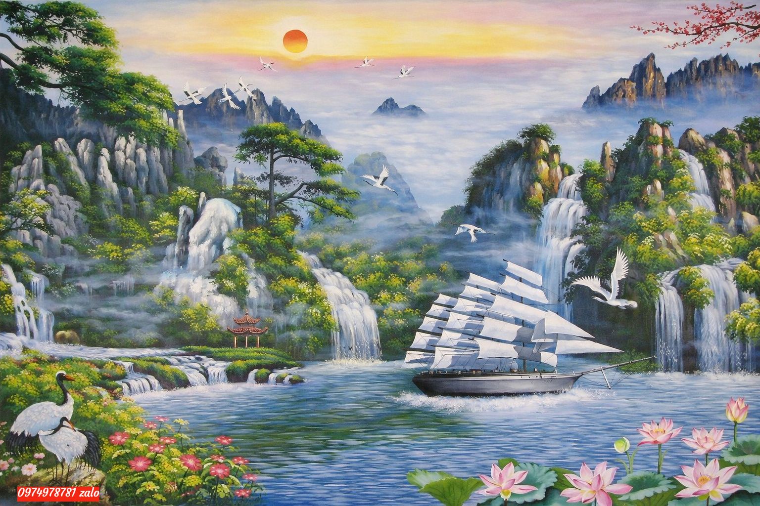 Tranh thuận buồm xuôi gió, tranh vẽ sơn dầu S18