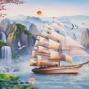 Tranh thuận buồm xuôi gió, tranh sơn dầu treo phòng làm việc