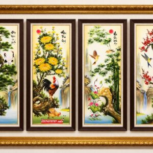 Tranh tùng cúc trúc mai sơn dầu phòng khách ý nghĩa