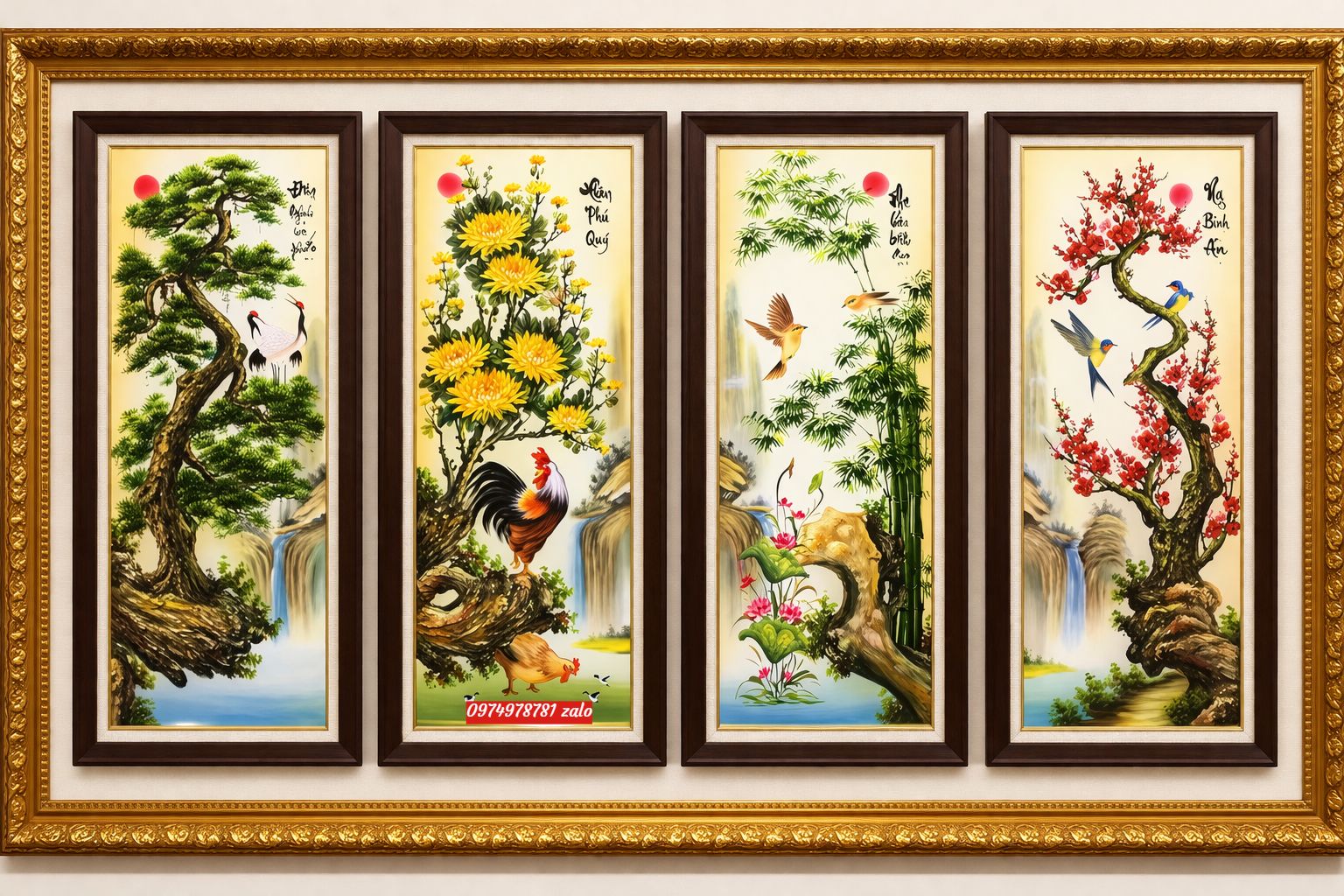 Tranh tùng cúc trúc mai sơn dầu phòng khách ý nghĩa