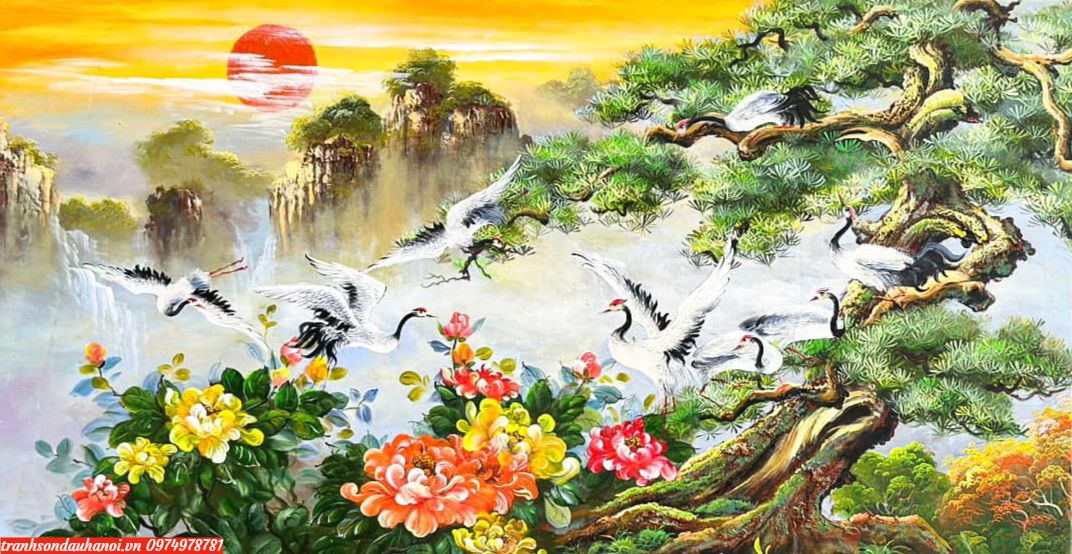 Tranh tùng hạc diễn niên phong thuỷ SN70
