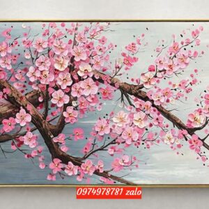 Tranh hoa đào tranh vẽ sơn dầu hoa đào nổi đẹp